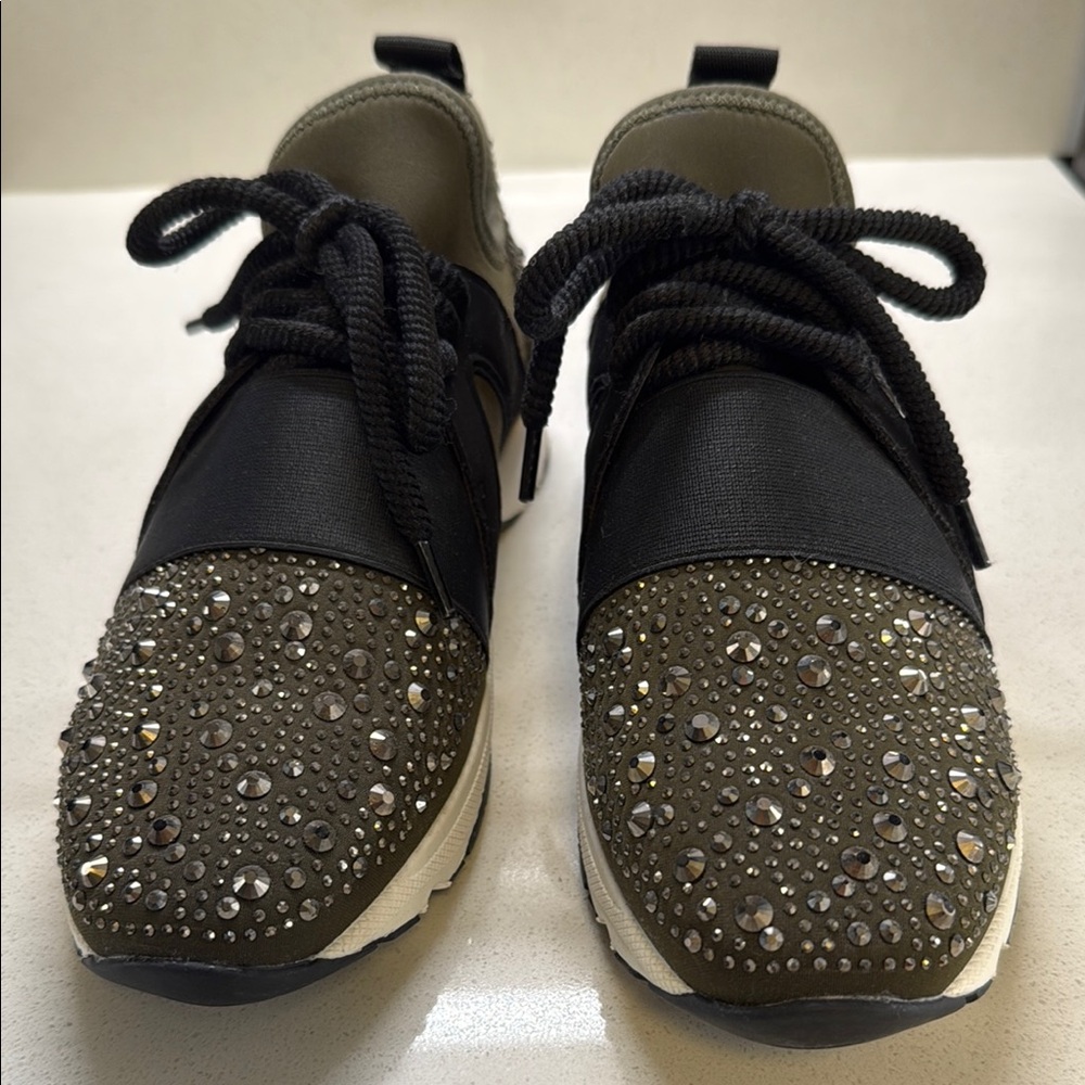 Carvella Studded Black and Olive Sneakers